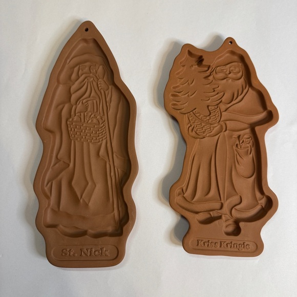Longaberger Pottery Vintage Christmas Cookie Molds St Nick Kriss Kringle Set - Picture 7 of 14